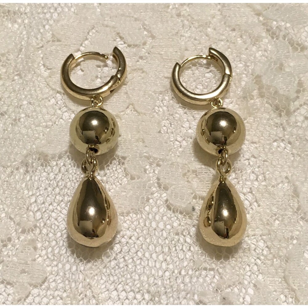 J Crew Gold Tone Earrings Dangly Metal Beads Small Hoop Close Elegant